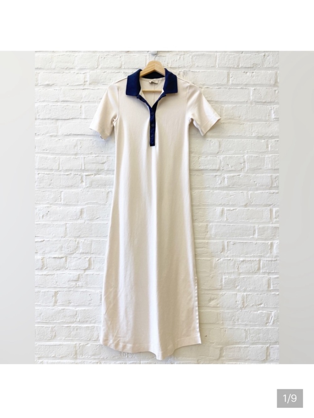 AYR || The Scout Dress Midi Pima Cotton Collared Polo Ivory Navy Small